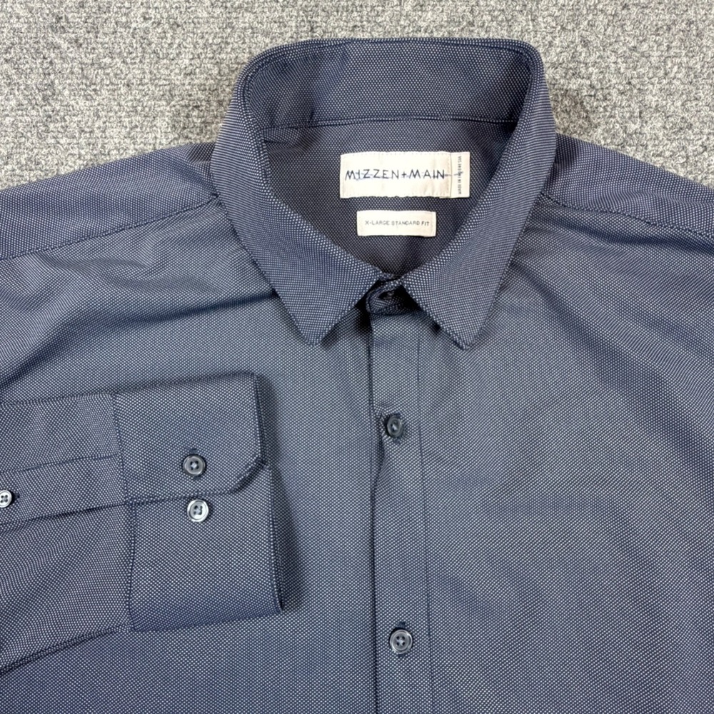 Mizzen+Main Mens XL Standard Fit Performance Dress Shirt Navy Blue Micro Dot